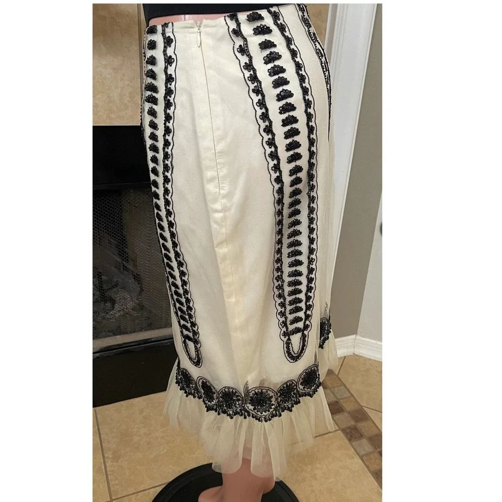 SHANI designer nylon Fairy‎ beaded cream black embroidery sequin ruffle skirt 10